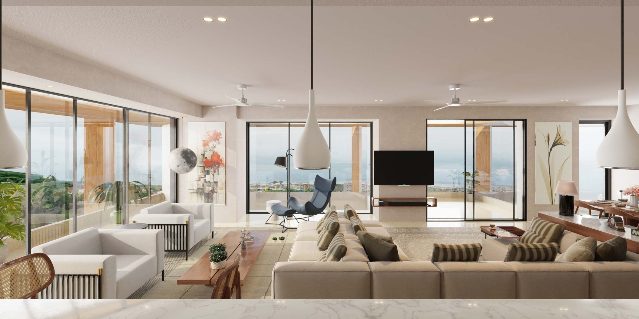 81 North living room opening to the coastline
