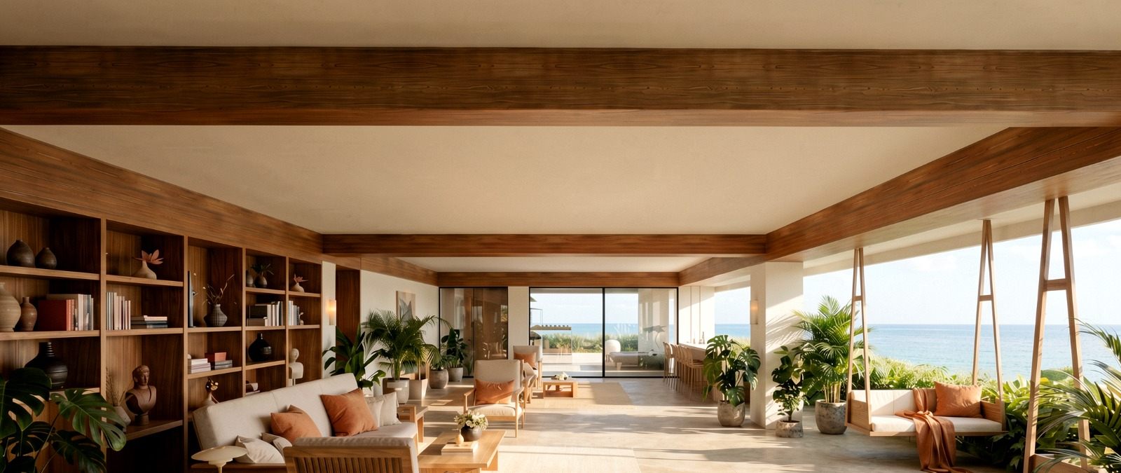 Vana resident lounge opening onto the ocean-facing veranda